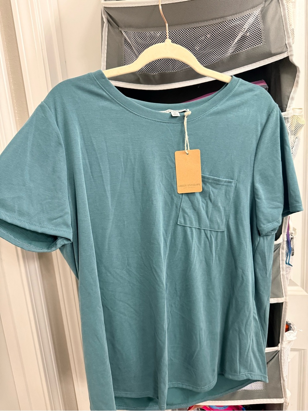Green Envelope Men's Pocket Tee - Teal Blue